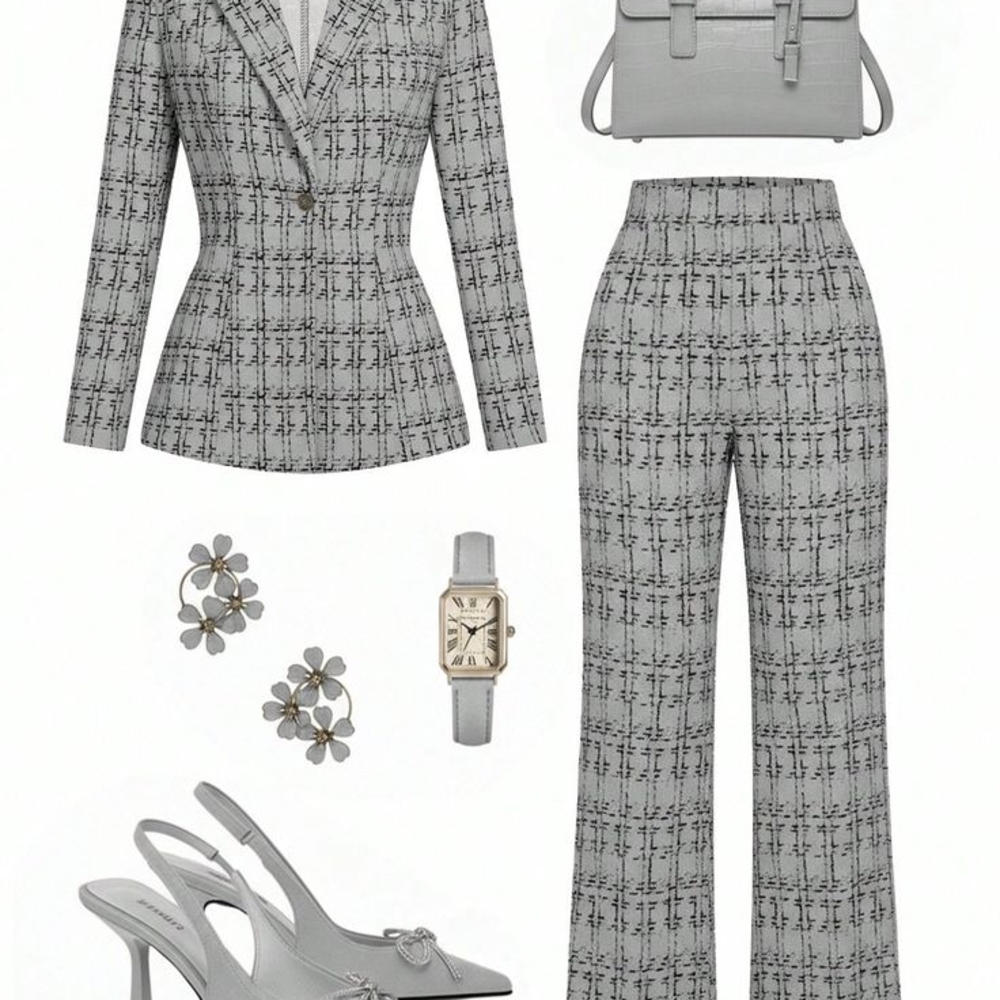 Off-White Gray Patterned Pantsuit - image 1